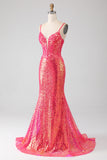 Sparkly Mermaid Fucsia Prom Dress con Paillettes