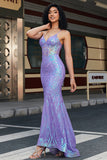Elegante sirena Spaghetti Straps Paillettes viola Corsetto Prom Dress