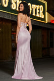 Trendy Mermaid Spaghetti Straps Blush Abito da ballo lungo con perline