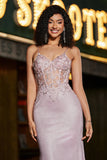 Trendy Mermaid Spaghetti Straps Blush Abito da ballo lungo con perline