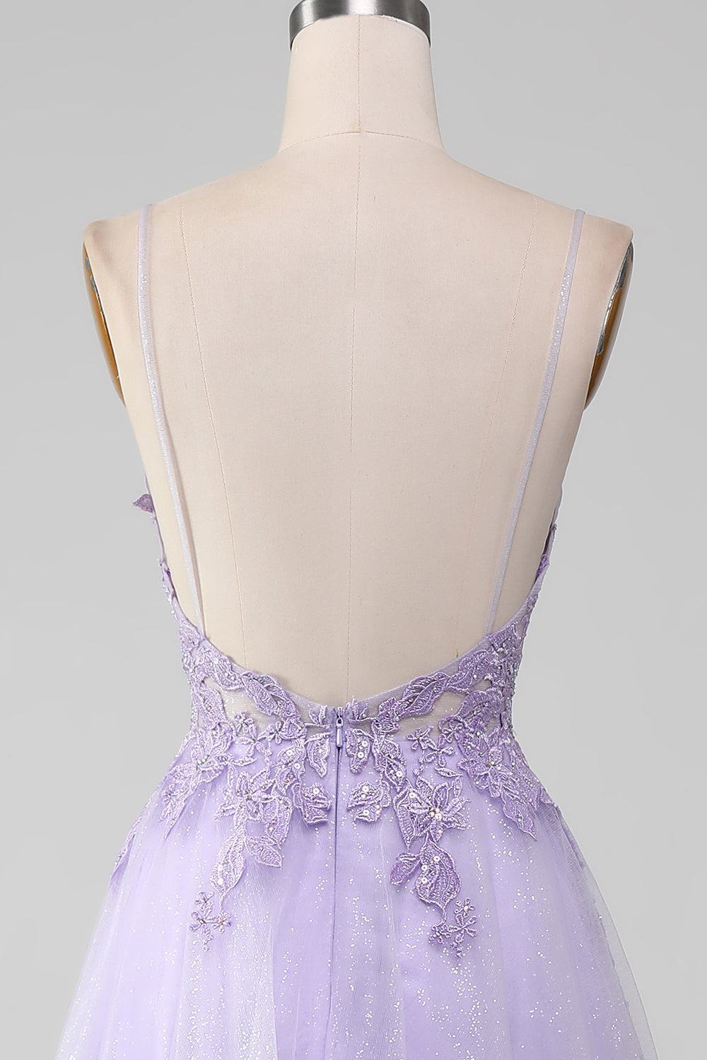 Sparkly viola chiaro A-Line Spaghetti Straps abito lungo da ballo con perline