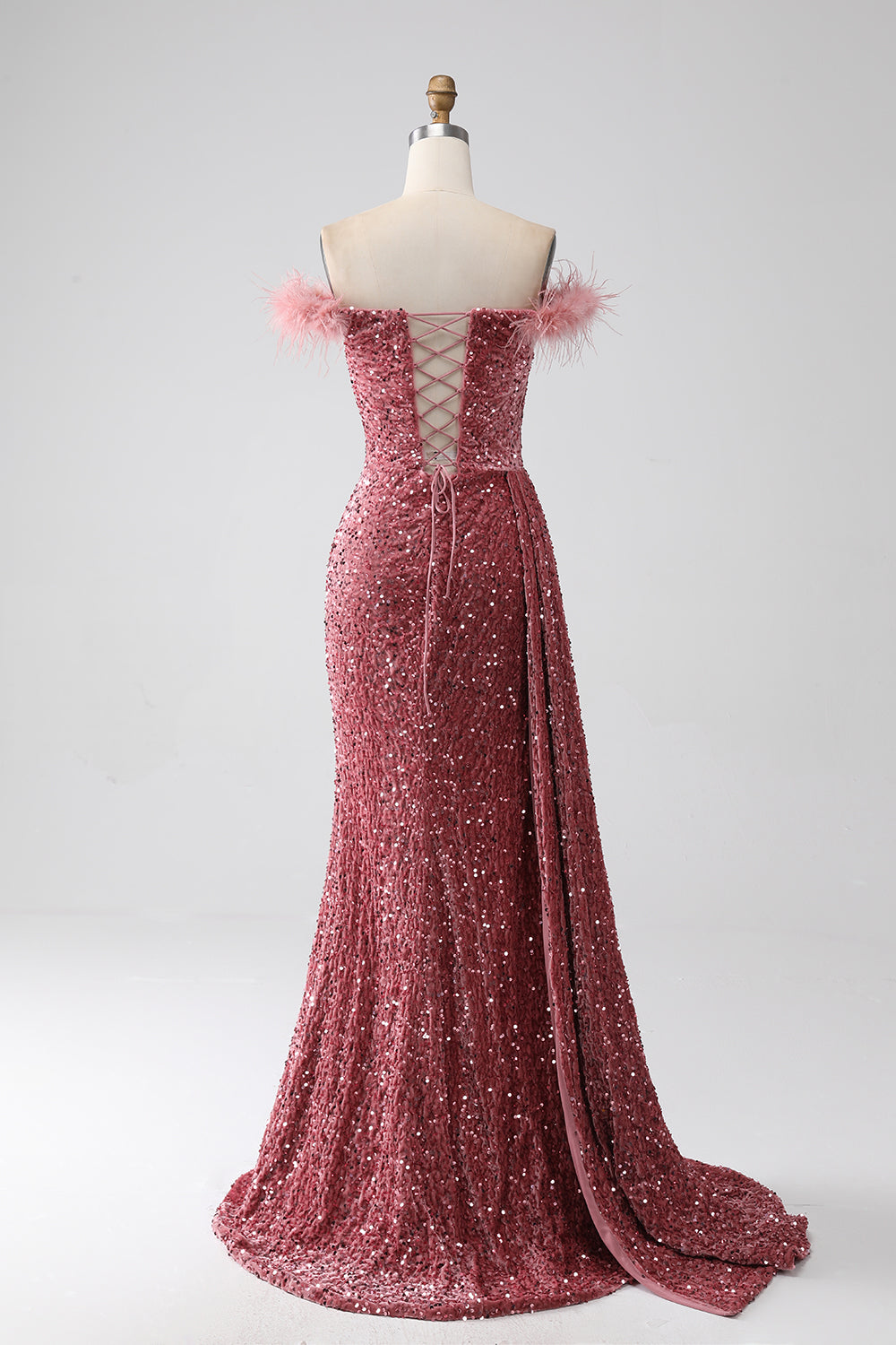 Sirena Fuori dalla spalla Blush Paillettes Abito da ballo con fessura