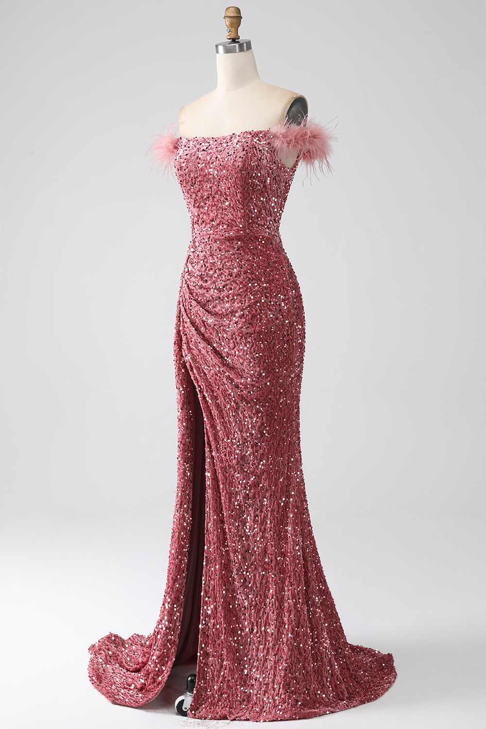Sirena Fuori dalla spalla Blush Paillettes Abito da ballo con fessura