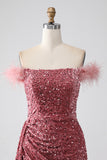 Sirena Fuori dalla spalla Blush Paillettes Abito da ballo con fessura