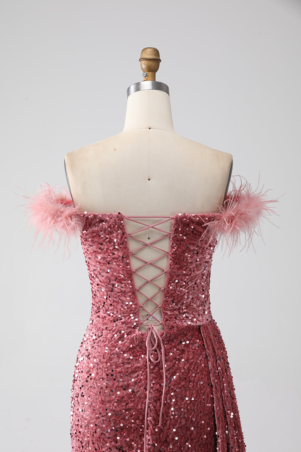 Sirena Fuori dalla spalla Blush Paillettes Abito da ballo con fessura