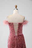 Sirena Fuori dalla spalla Blush Paillettes Abito da ballo con fessura