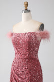 Sirena Fuori dalla spalla Blush Paillettes Abito da ballo con fessura