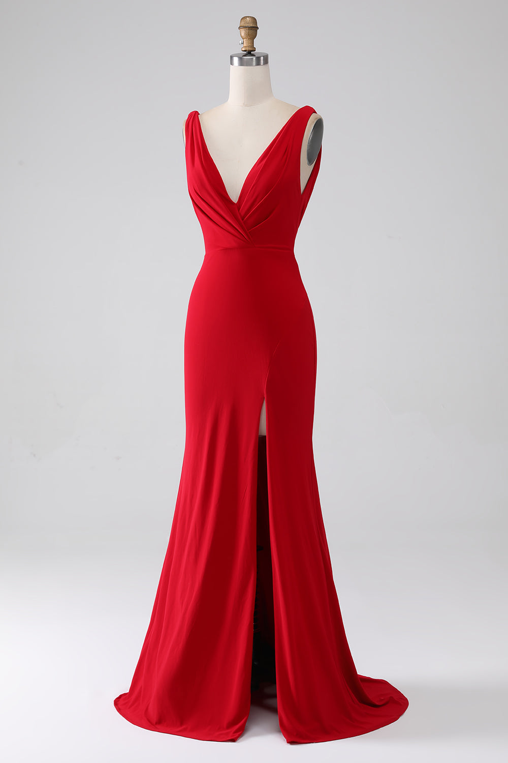 Abito da ballo rosso con scollo a V a sirena con spacco