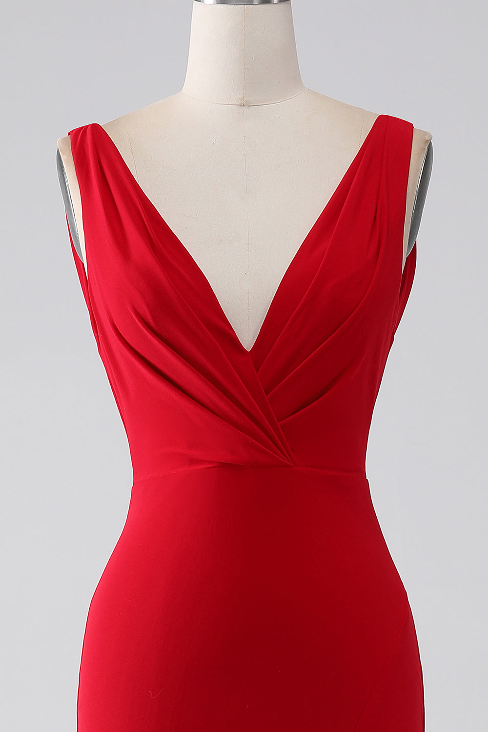 Abito da ballo rosso con scollo a V a sirena con spacco