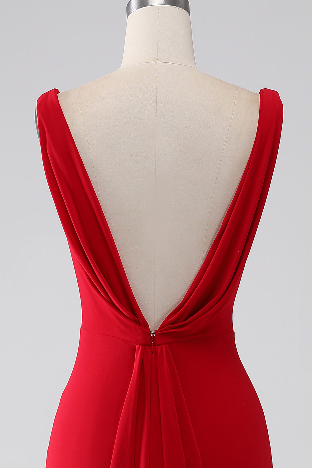 Abito da ballo rosso con scollo a V a sirena con spacco