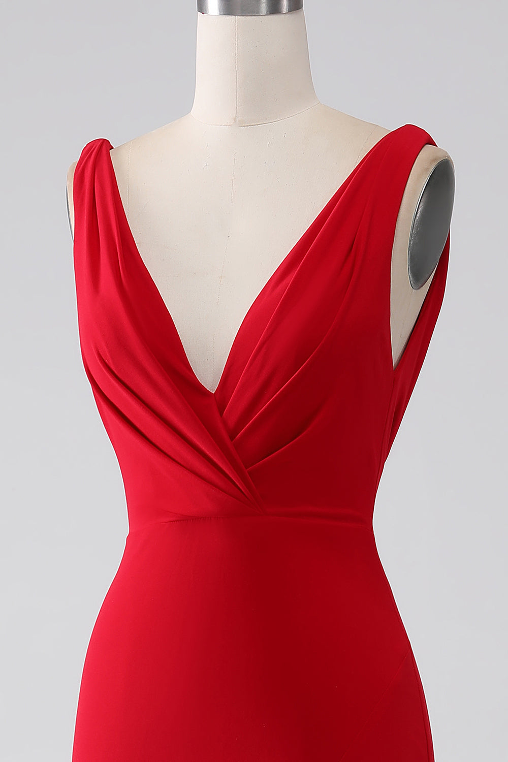 Abito da ballo rosso con scollo a V a sirena con spacco