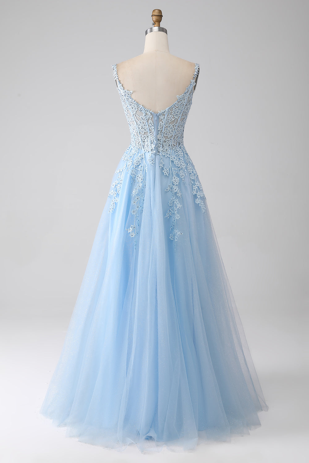 A-Line Abito da ballo corsetto azzurro con applicazioni