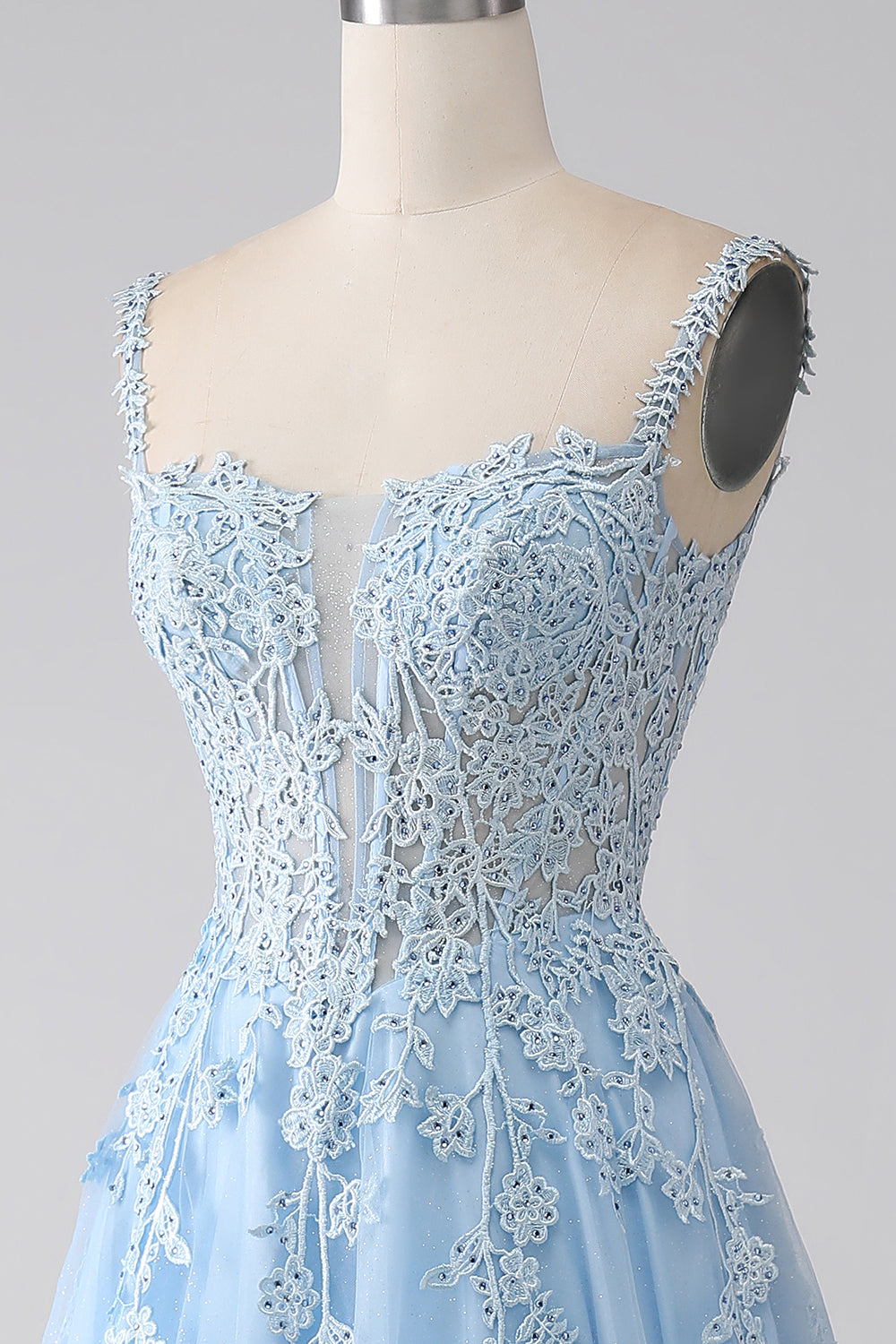A-Line Abito da ballo corsetto azzurro con applicazioni