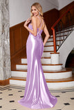 Splendida Blu Reale Sirena Spalline sottili Corsetto Abito da ballo con Split Front