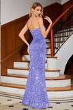 Sirena senza spalline paillettes lungo Blu Reale Abito da ballo con fessura
