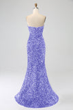 Blu Reale Sirena senza spalline paillettes abito lungo da ballo con fessura