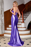 Splendida Blu Reale Sirena Spalline sottili Corsetto Abito da ballo con Split Front