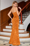 Scintillante rosso sirena senza spalline paillettes lungo abito da ballo con fessura