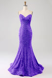 Arancione Sirena Sweetheart Sweep Train Abito da ballo con paillettes