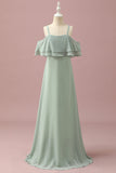 Salvia Spalline Cold Shoulder Chiffon Junior Bridesmaid Dress