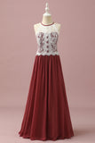 Burgundy Halter Pizzo e Chiffon Junior Abito da damigella