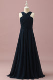 Navy Halter A-Line senza maniche Junior Bridesmaid Dress