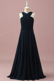 Navy Halter A-Line senza maniche Junior Bridesmaid Dress