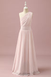 Chiffon rosa chiaro una spalla Junior Bridesmaid Dress