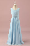 Azzurro V-scollo Chiffon Junior Bridesmaid Dress