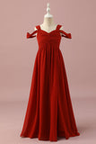 Chiffon rosso spalla fredda Junior Bridesmaid Dress