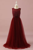 Abito da damigella junior in pizzo bordeaux e tulle