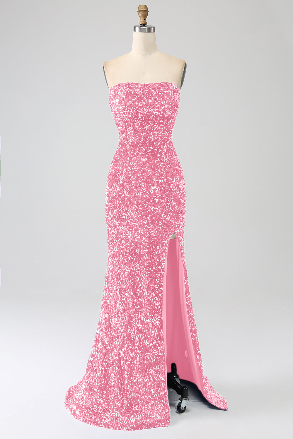 Rosa sirena senza spalline paillettes abito lungo da ballo con fessura