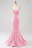 Arancione Sirena Sweetheart Sweep Train Abito da ballo con paillettes