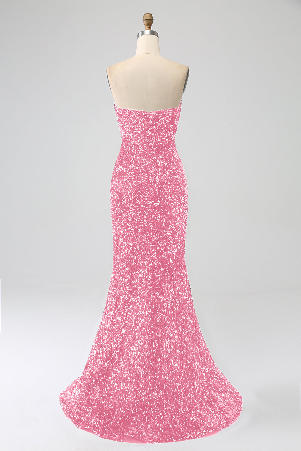 Rosa sirena senza spalline paillettes abito lungo da ballo con fessura