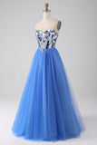 A-Line Sweetheart Mirror Abito da ballo blu reale
