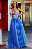 Royal Blue A-Line Sweetheart Broken Mirrors Corsetto senza spalline Abito da ballo lungo