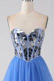 A-Line Sweetheart Mirror Abito da ballo blu reale
