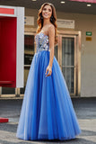 Royal Blue A-Line Sweetheart Broken Mirrors Corsetto senza spalline Abito da ballo lungo