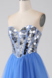A-Line Sweetheart Mirror Abito da ballo blu reale