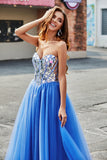 Royal Blue A-Line Sweetheart Broken Mirrors Corsetto senza spalline Abito da ballo lungo