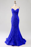 Arancione Sirena Sweetheart Sweep Train Abito da ballo con paillettes
