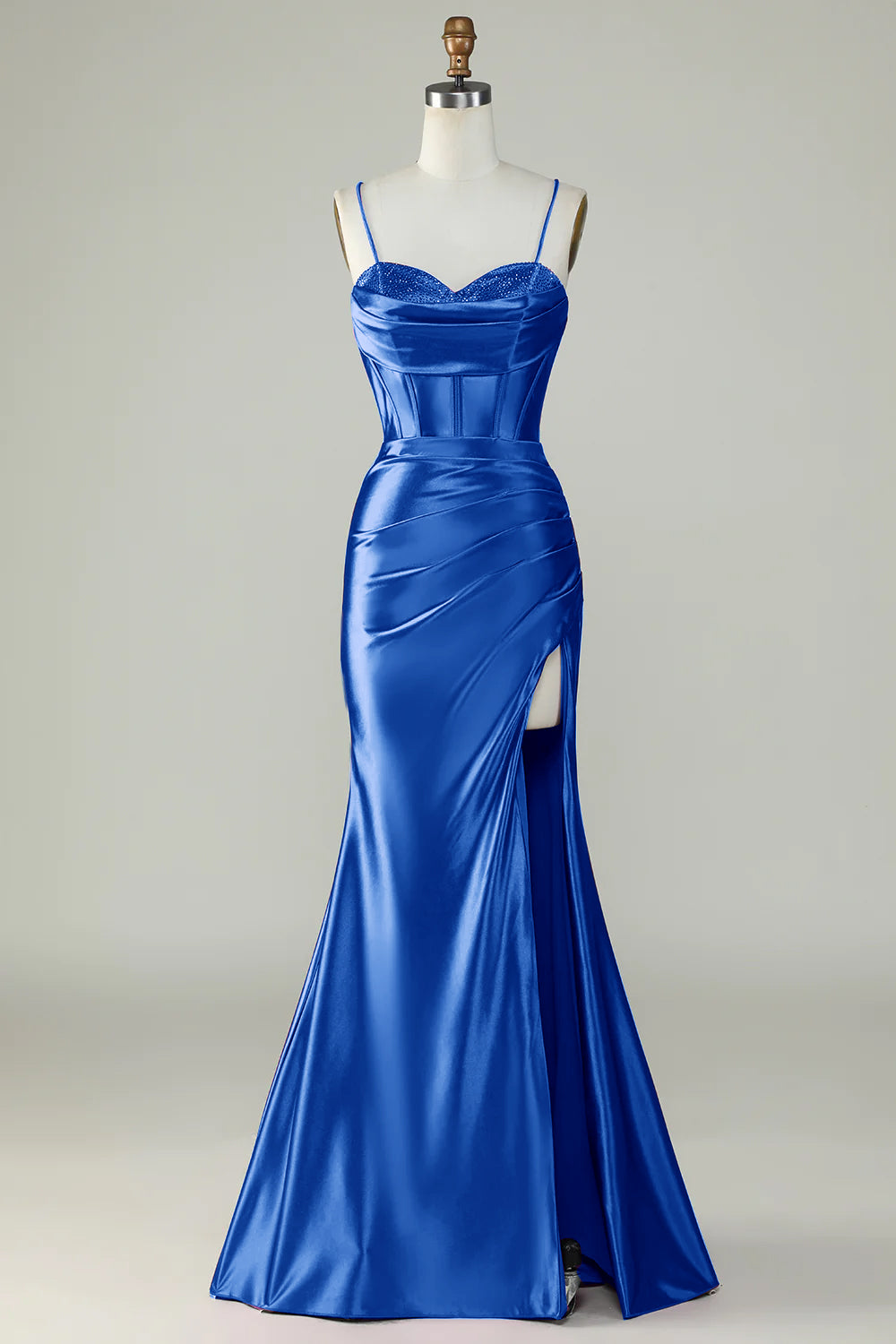Arancione sirena Spalline sottili lungo corsetto Abito da ballo con fessura