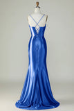 Arancione sirena Spalline sottili lungo corsetto Abito da ballo con fessura