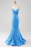 Arancione Sirena Sweetheart Sweep Train Abito da ballo con paillettes