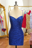 Paillettes blu Tight Backless Vestido de coctel corto