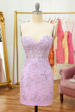 Tight Sweetheart Viola Abito da cocktail corto con Appliques
