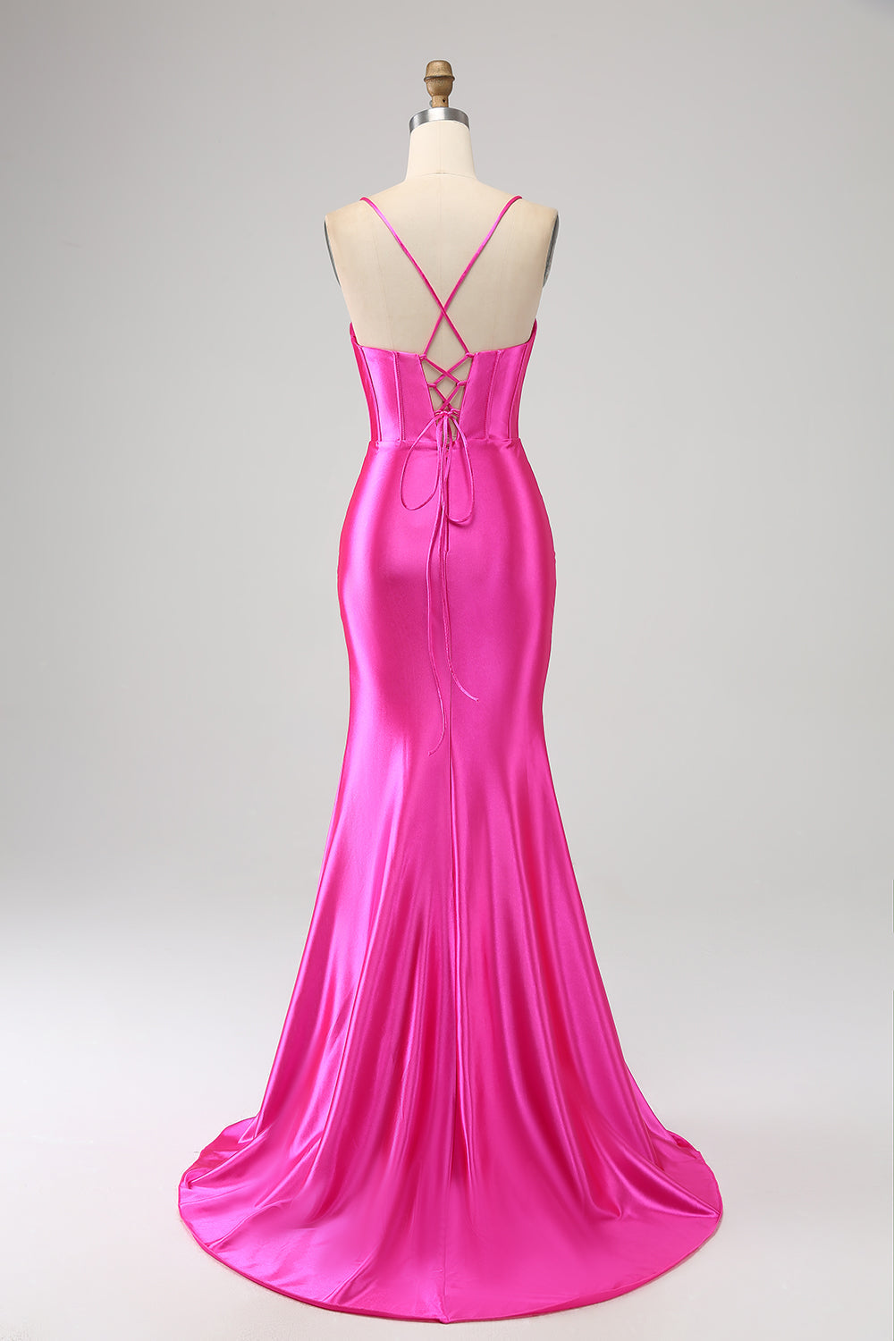 Splendida sirena rossa Spalline sottili Corsetto Abito da ballo con spacco anteriore