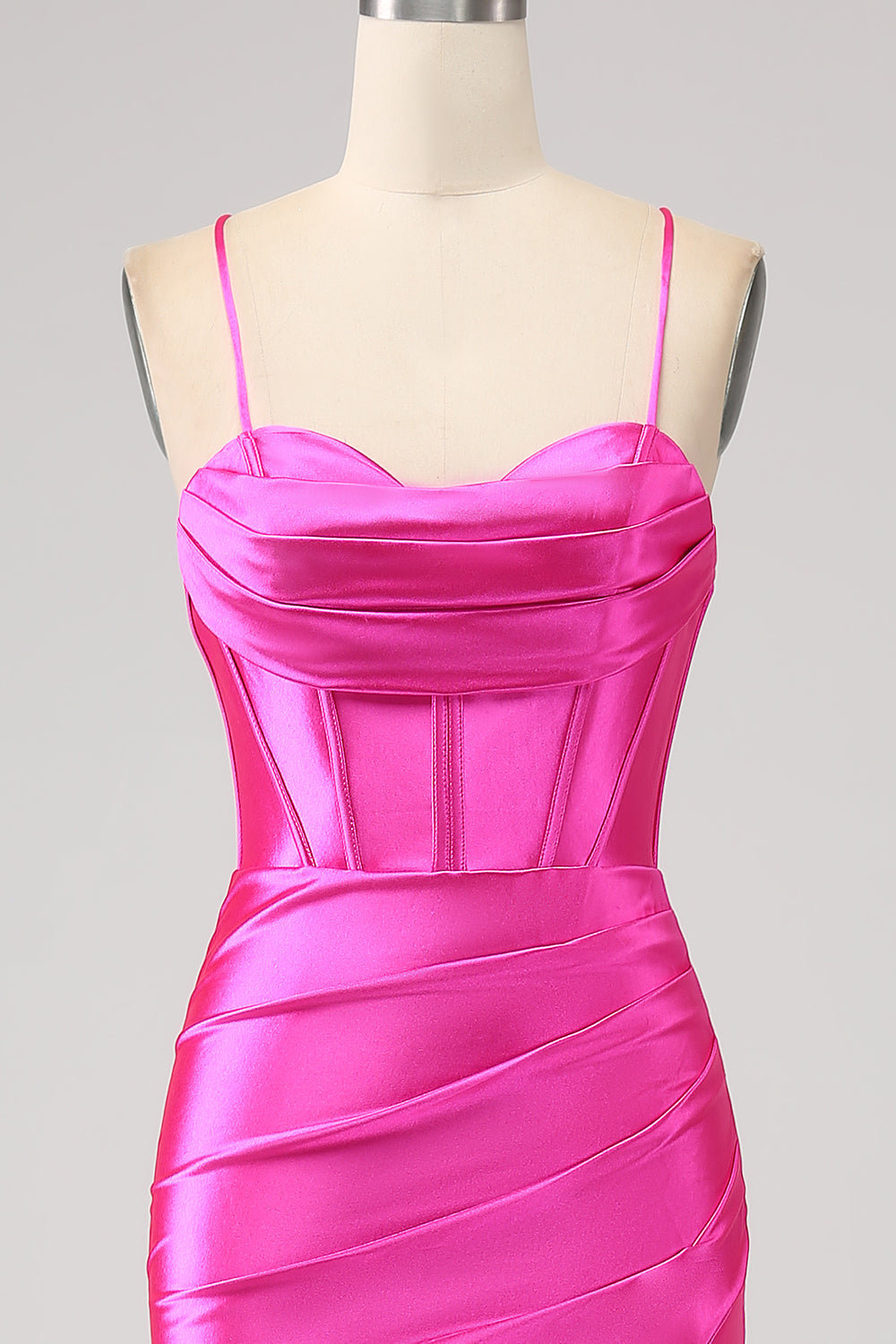 Splendida sirena rossa Spalline sottili Corsetto Abito da ballo con spacco anteriore