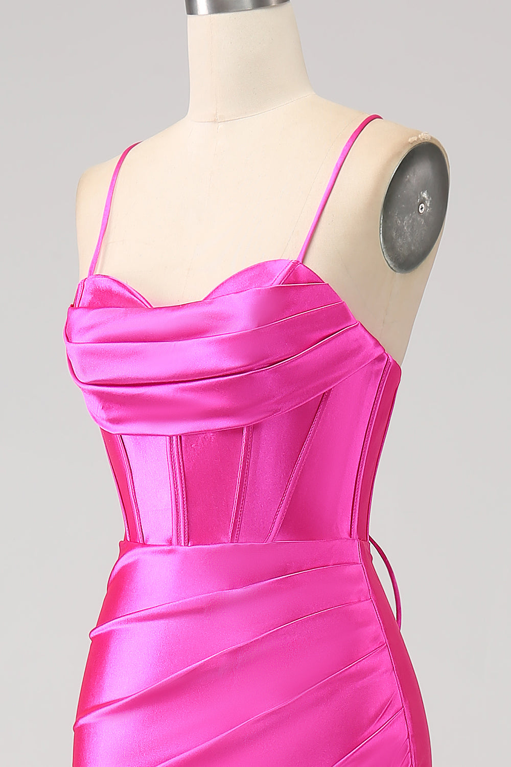 Splendida sirena Spaghetti Straps Fucsia Corsetto Prom Dress con Split Front