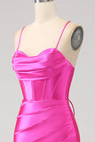 Splendida sirena Spaghetti Straps Fucsia Corsetto Prom Dress con Split Front